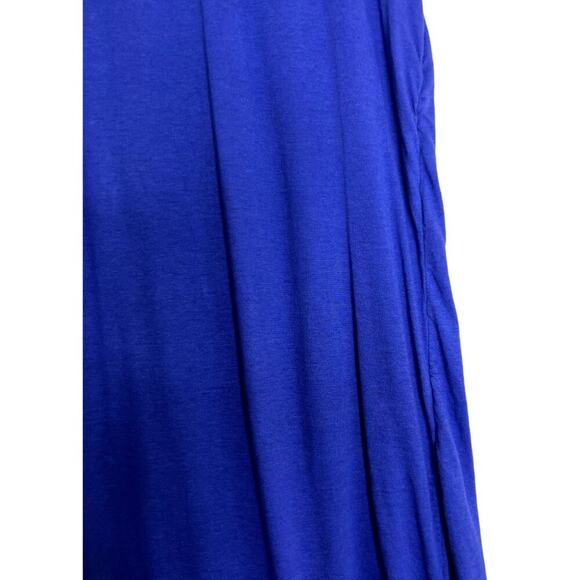 LANVIN Paris Blue Silk Ruched Midi Dress Size M Sleeveless Fringe Hem Luxury - Picture 11 of 13